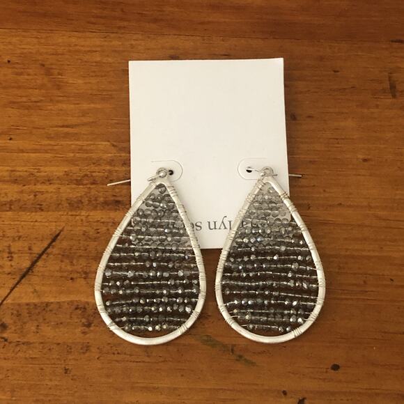 Marlyn Schiff Silver Teardrop Black Druzy Beads Dangle Drop Earrings Hook NWOT - Picture 8 of 10